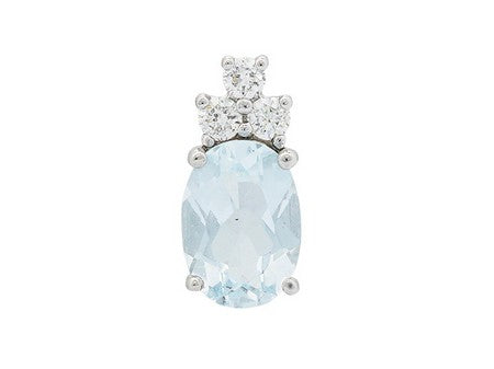 14K White Gold Aquamarine and Diamond Pendant