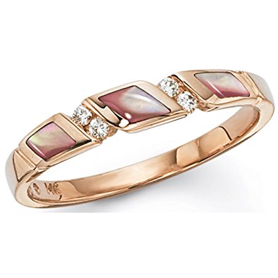 Kabana Rose Gold Pink Mother of Pearl and Diamond Ring Size