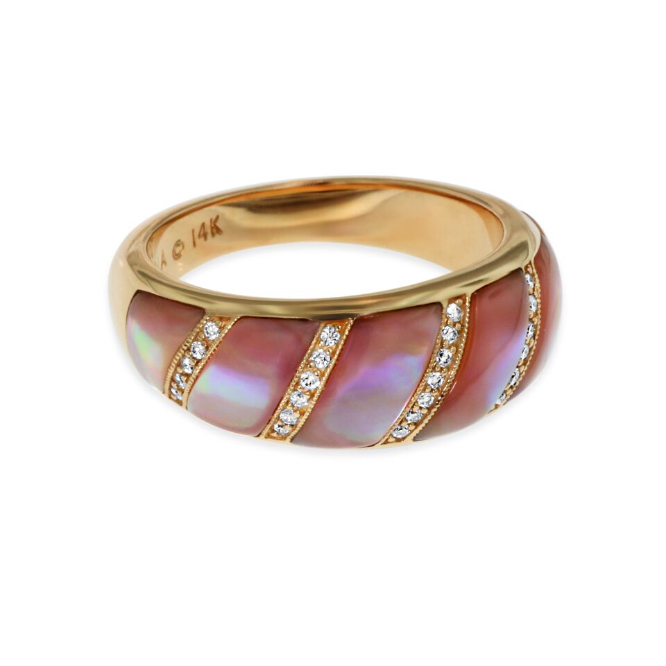 Kabana 14K Rose Gold Pink Mother of Pearl Inlay and Diamond Ring