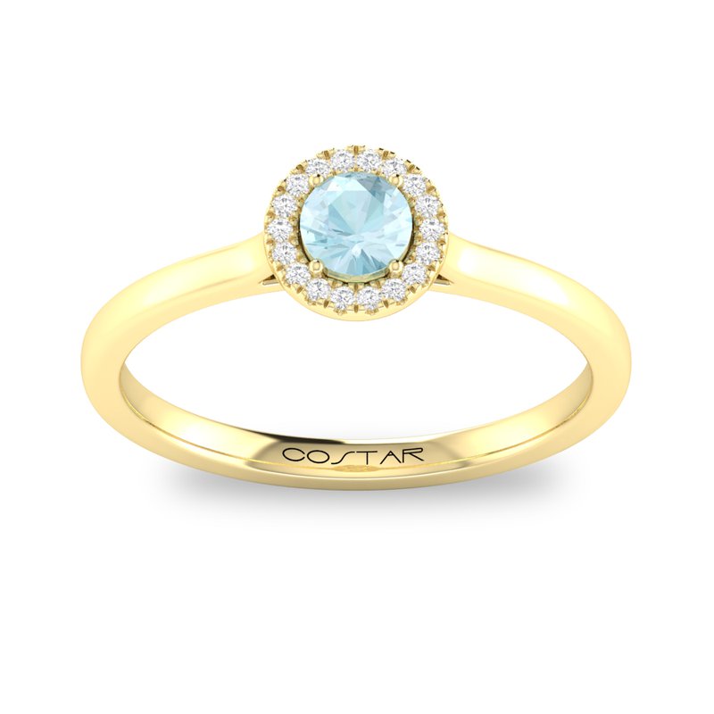 10K or 14K White or Yellow Gold Aquamarine and Diamond Halo Ring