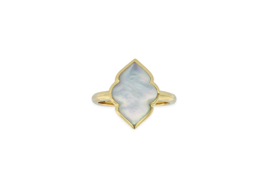 14K Yellow Gold Fancy White Mother of Pearl Ring