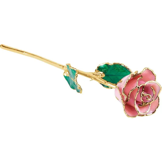 Genuine Lacquer Dipped Pink Pearl Rose with 24K Gold Trim