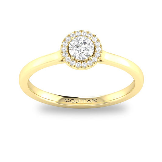 10K Yellow Gold Natural White Sapphire and Diamond Halo Birthstone Ring