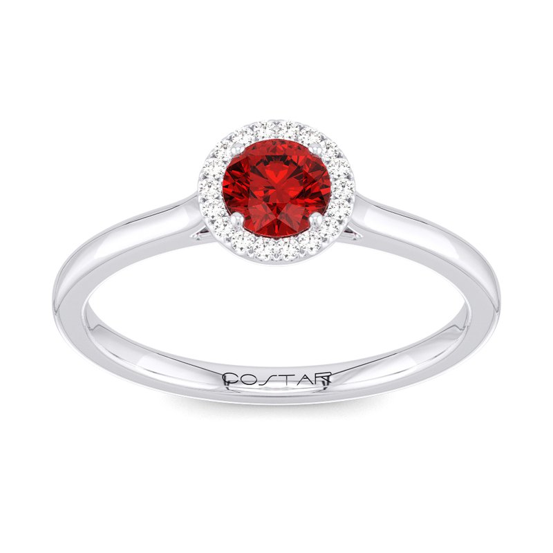 10K or 14K Yellow or White Gold Ruby and Diamond Halo Ring