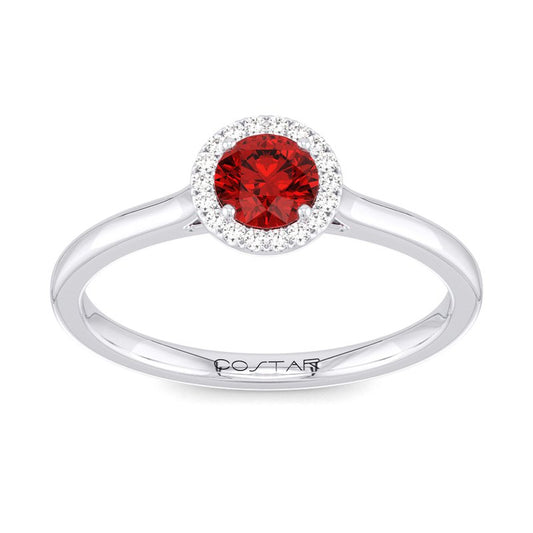10K or 14K Yellow or White Gold Ruby and Diamond Halo Ring
