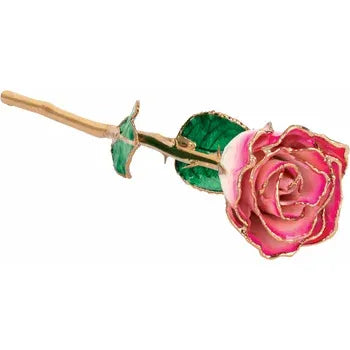Lacquered Dipped Magenta Rose with 24K Gold Trim