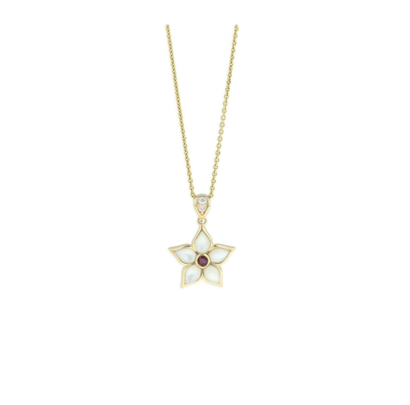 14K White Mother of Pearl and Diamond KABANA Flower Pendant