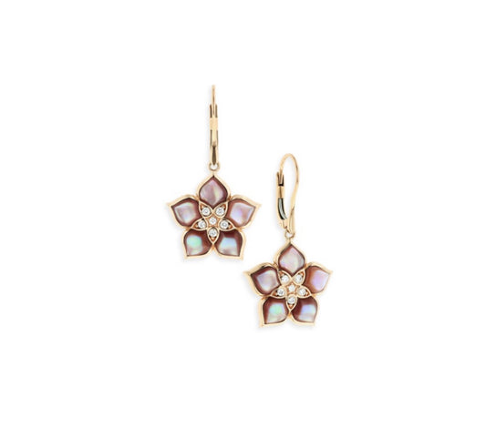 14K Rose Gold Pink Mother of Pearl Dangle KABANA Flower Earrings