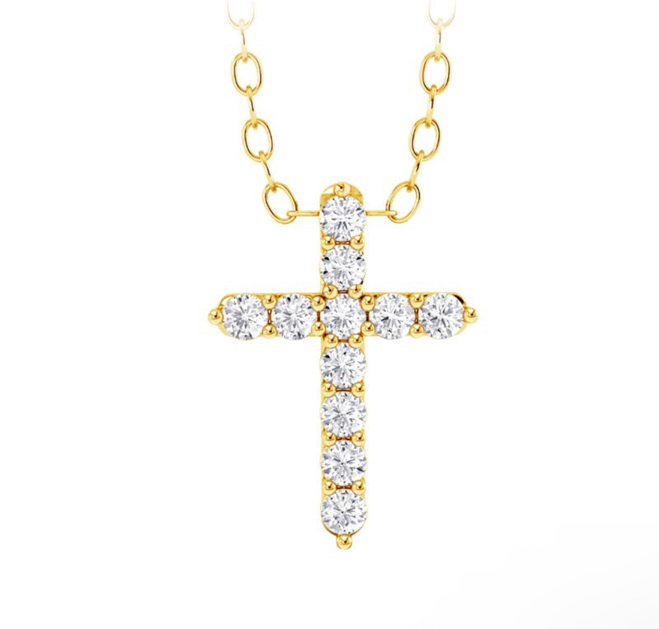14K Yellow Gold Diamond Cross Necklace