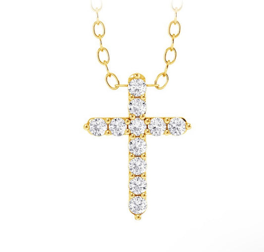 14K Yellow Gold Diamond Cross Necklace