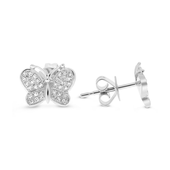 14K White Gold Diamond Butterfly Stud Earrings