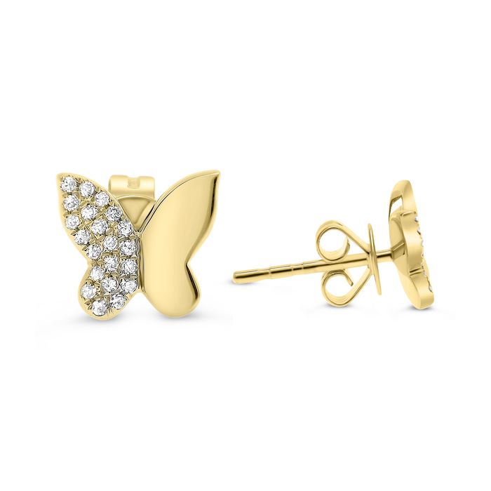 14K Yellow Gold Diamond Accented Butterfly Stud Earring