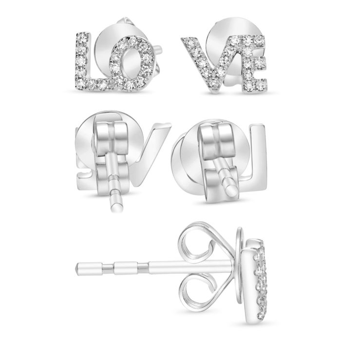 14K White Gold Diamond "LOVE" Stud Earrings