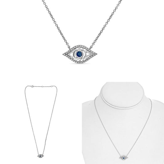 14K White Gold Sapphire and Diamond Evil Eye Necklace