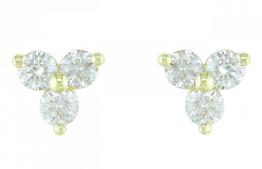 14K Yellow Gold 3 Stone Geometric Diamond Stud Earrings