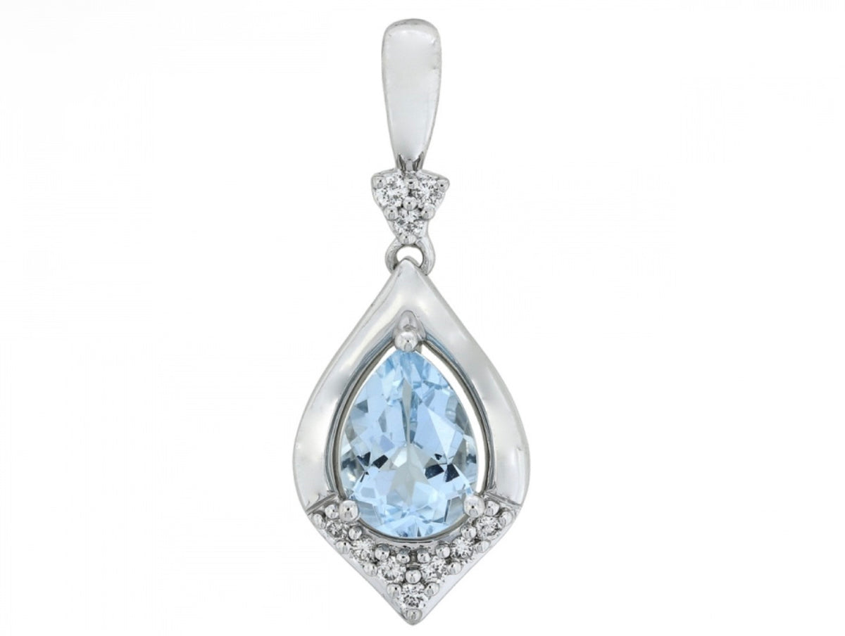 14K White Gold Aquamarine and Diamond Accented Pendant