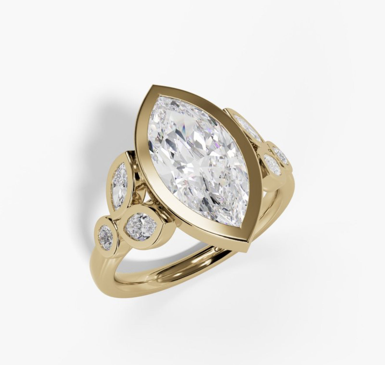 14K Yellow Gold Bezel Set LAB Grown Marquise Cut Diamond Engagement Ring
