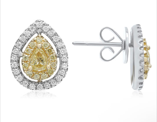 18K White and Yellow Gold Canary Diamond Stud Earring