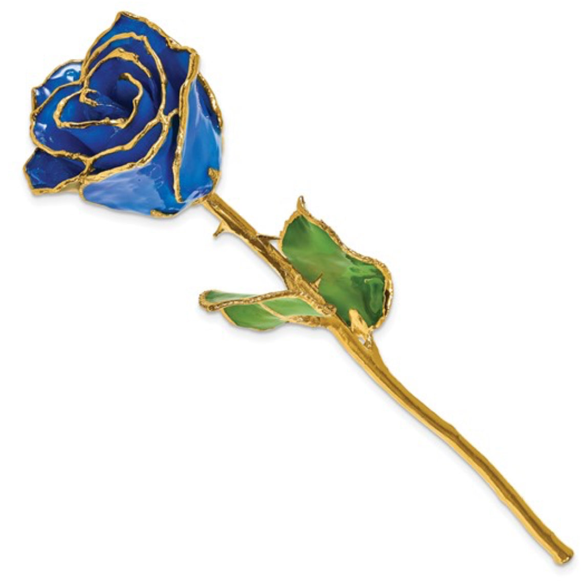 Genuine Blue Sapphire Lacquer Dipped Rose with 24K Gold Trim