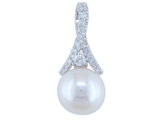 14K White Gold Pearl and Diamond Accented Pendant
