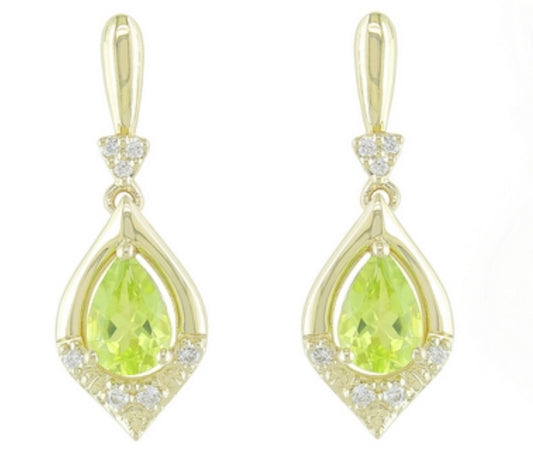 14K Yellow Gold Peridot and Diamond Accented Dangle Earrings