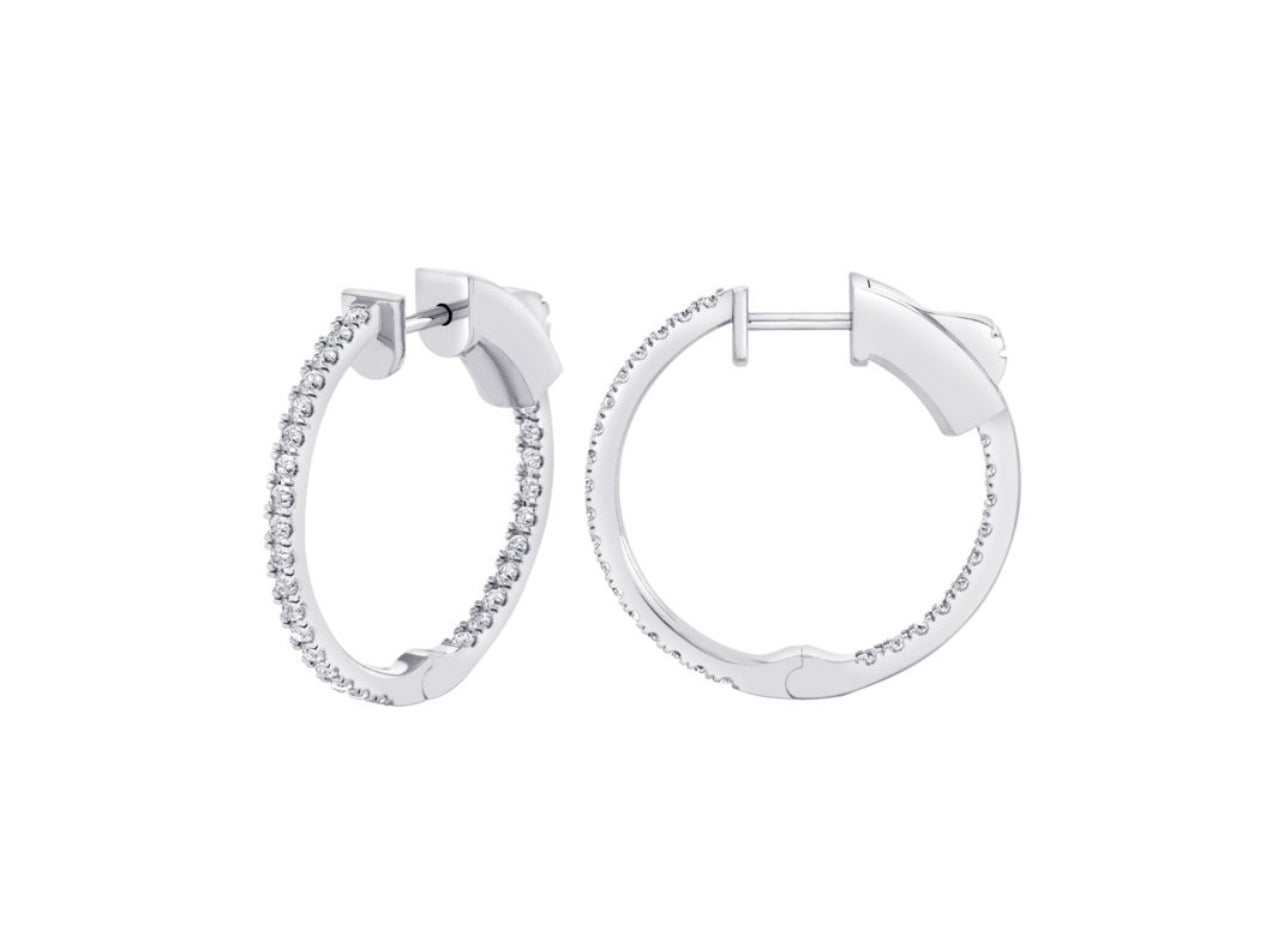 14K White or Yellow Gold Round Shaped Large Inside Out Hoop Earrings