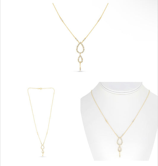 14K Yellow Gold Double Pear Drop Diamond Necklace