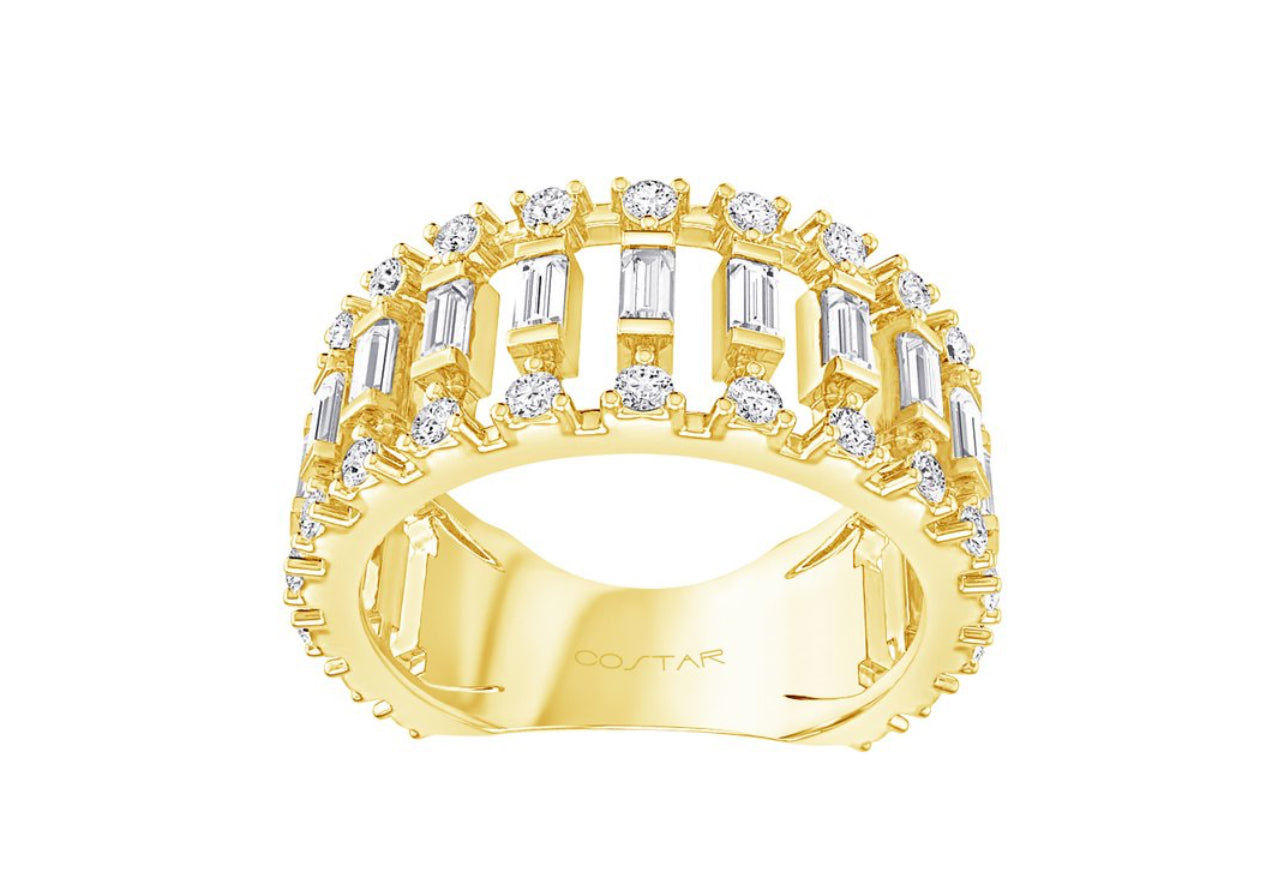 14K Round and Baguette Spaced Diamond Fashion Band