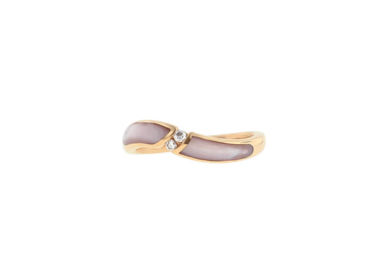 14K Rose Gold Pink Mother of Pearl and Diamond Curved Band