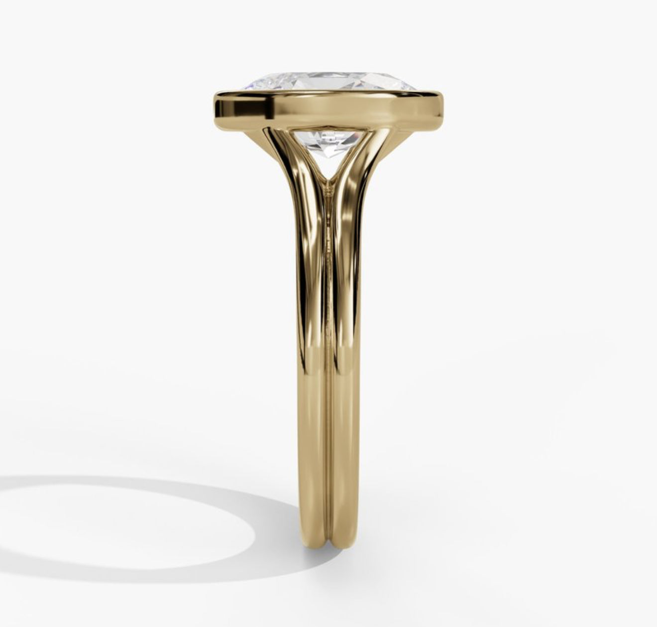 14K Yellow Gold Cathedral Slit-Shank Oval-Cut LAB Grown Diamond Engagement Ring