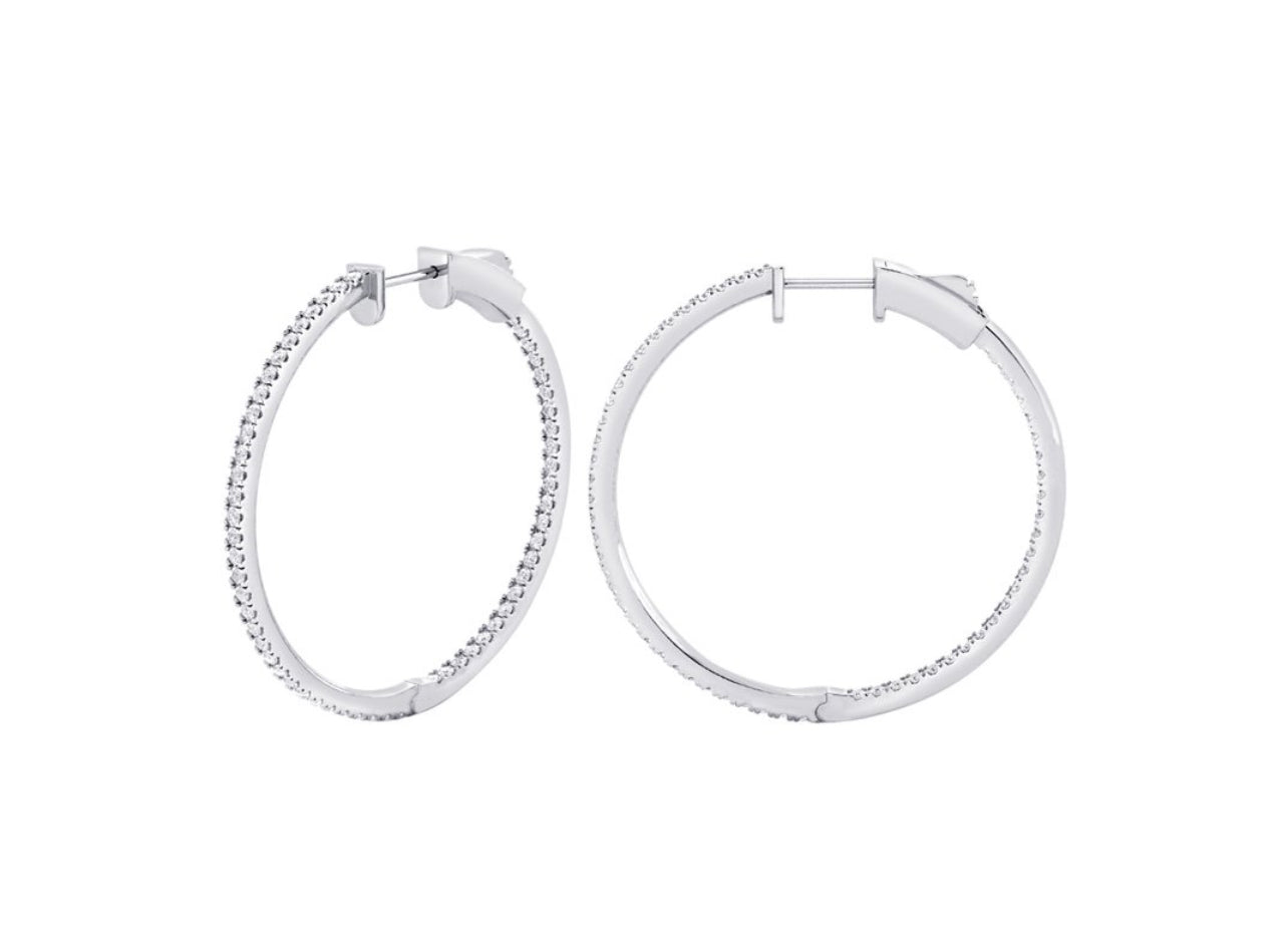 14K White or Yellow Gold Round Shaped Large Inside Out Hoop Earrings