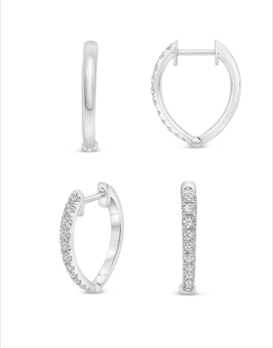 14K Yellow or White Gold Diamond Pointed Hoop Earring