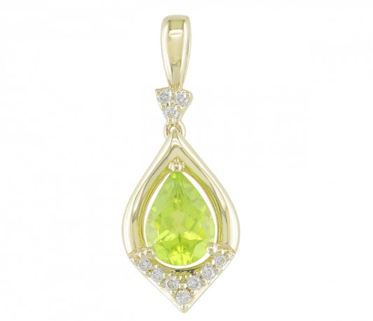 14K Yellow Gold Peridot and Diamond Pear-Shaped Pendant