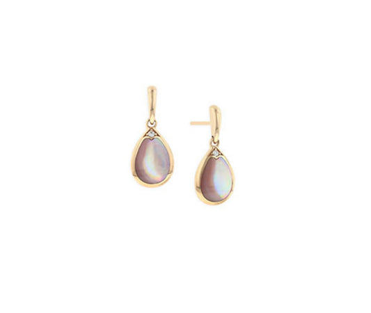 14K Rose Gold Kabana Pink Mother of Pearl and Diamond KABANA Dangle Earrings