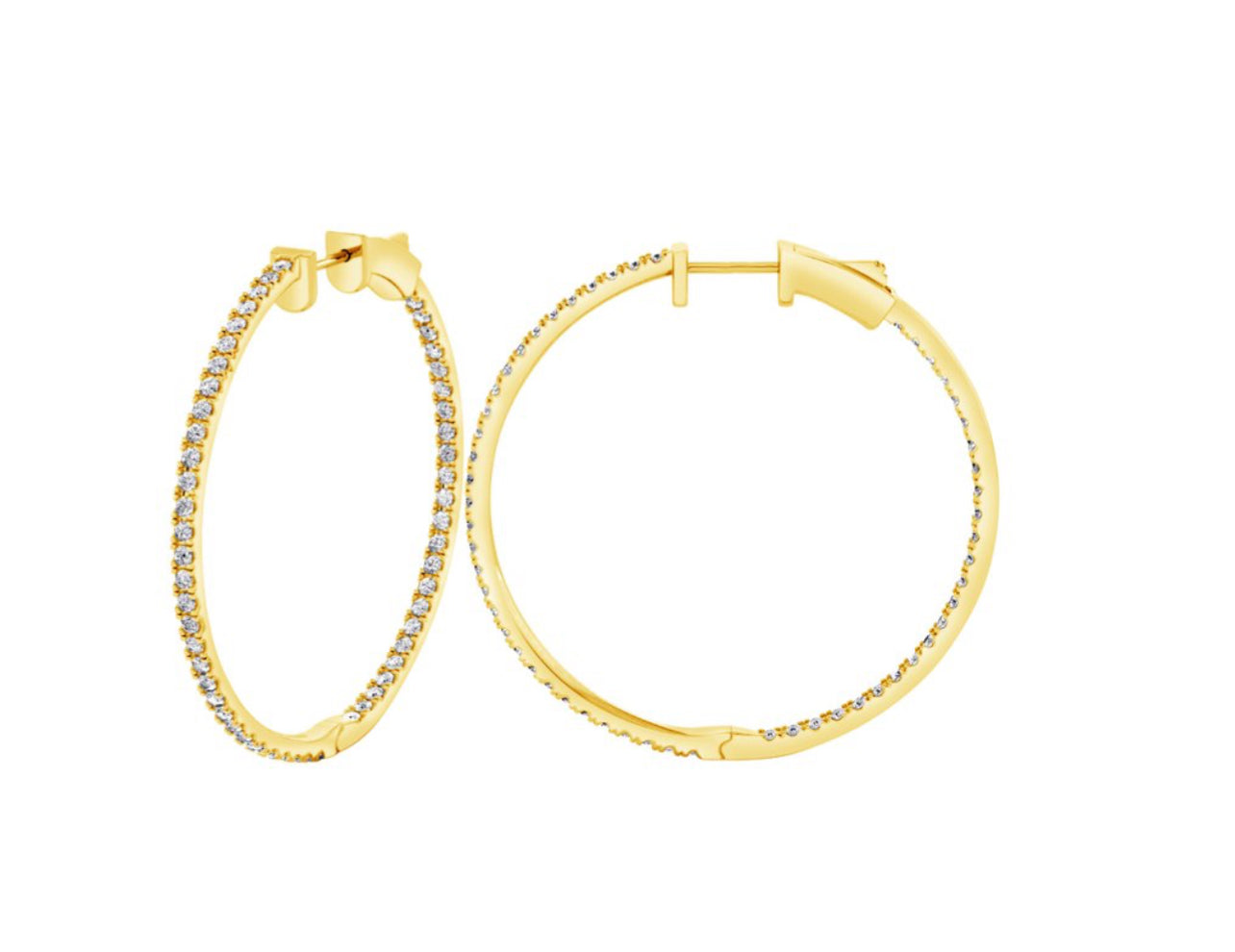 14K White or Yellow Gold Round Shaped Large Inside Out Hoop Earrings