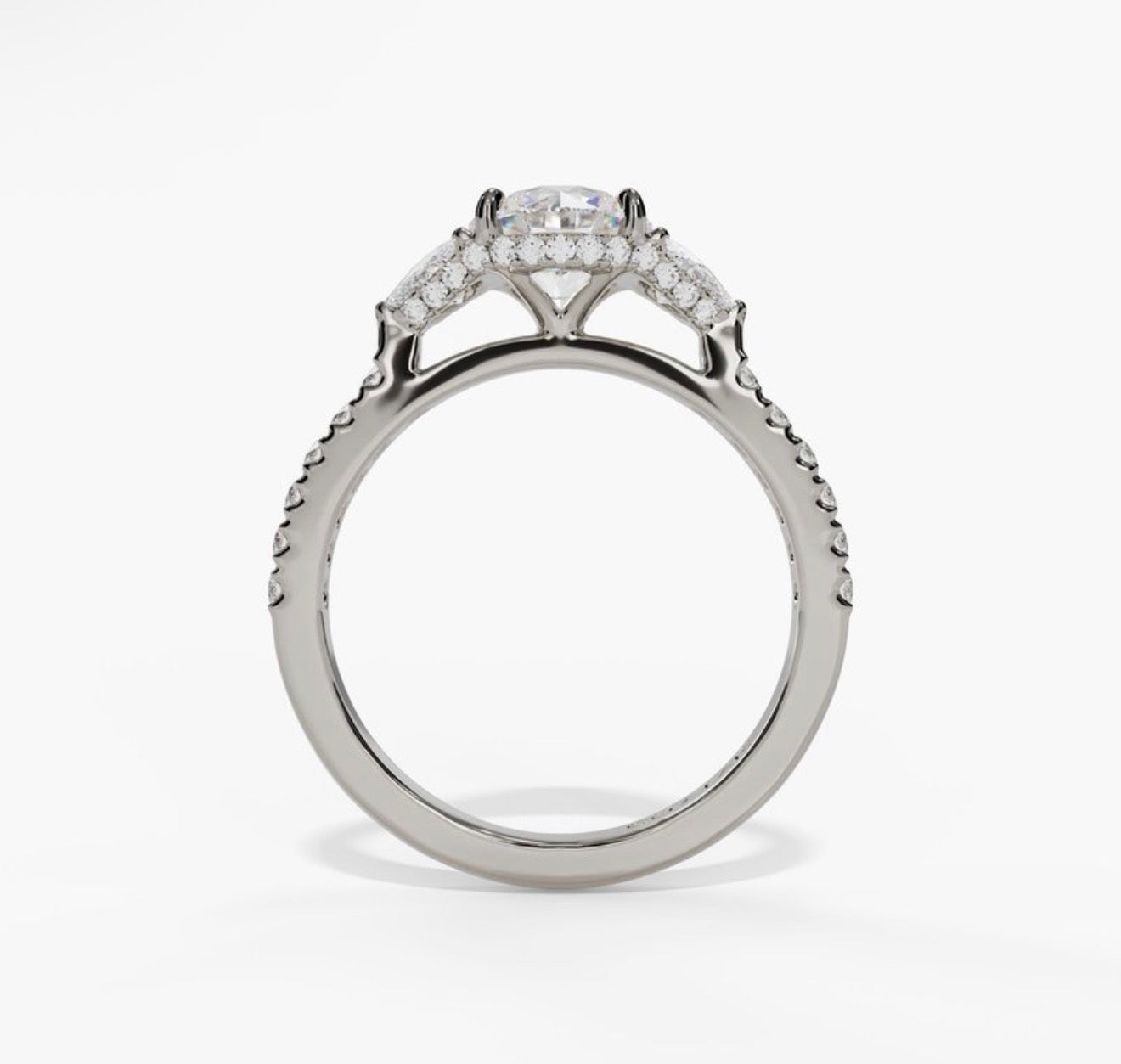 14K White Gold Three Stone Hidden Halo Engagement Ring