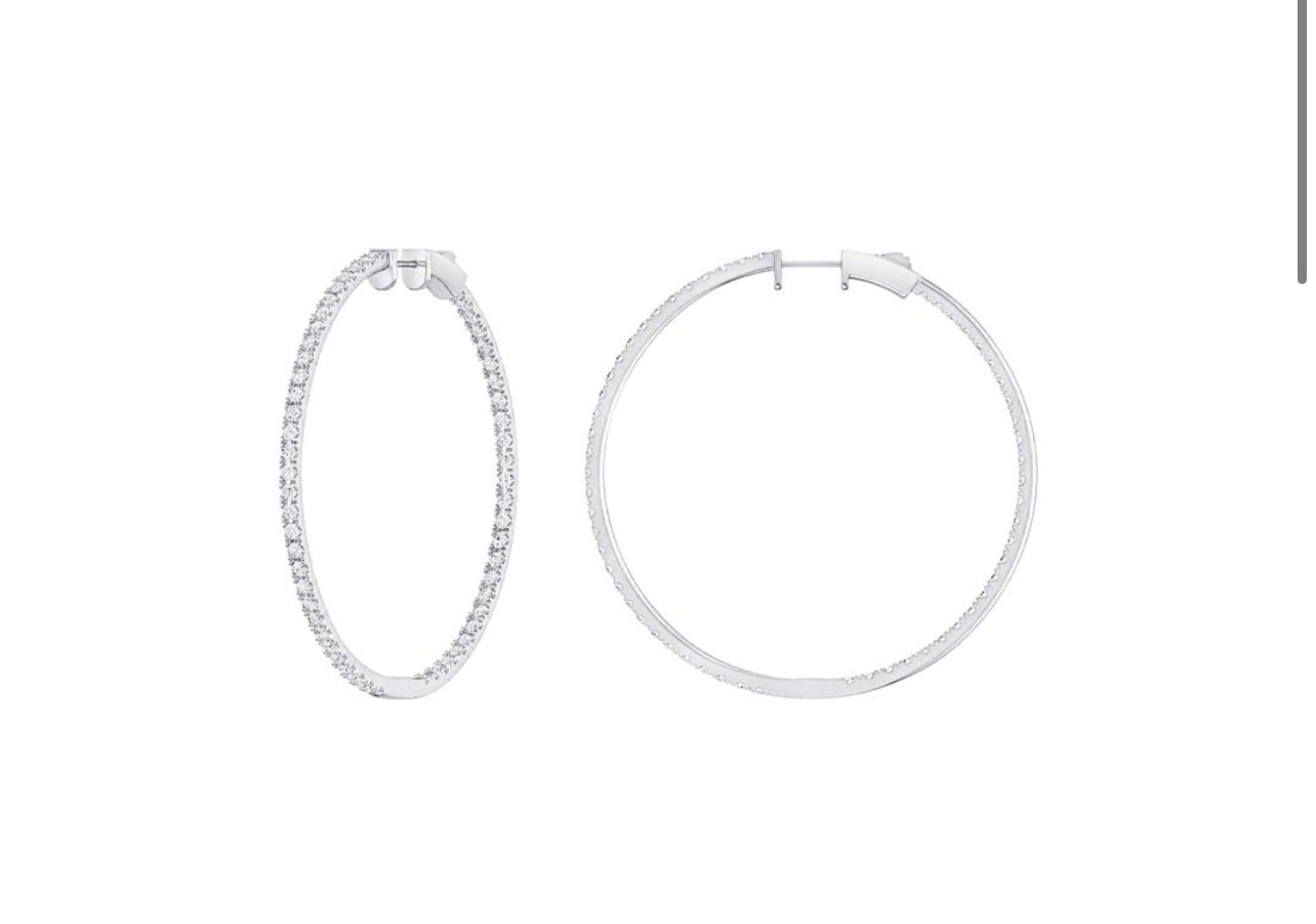 14K White or Yellow Gold Round Shaped Large Inside Out Hoop Earrings