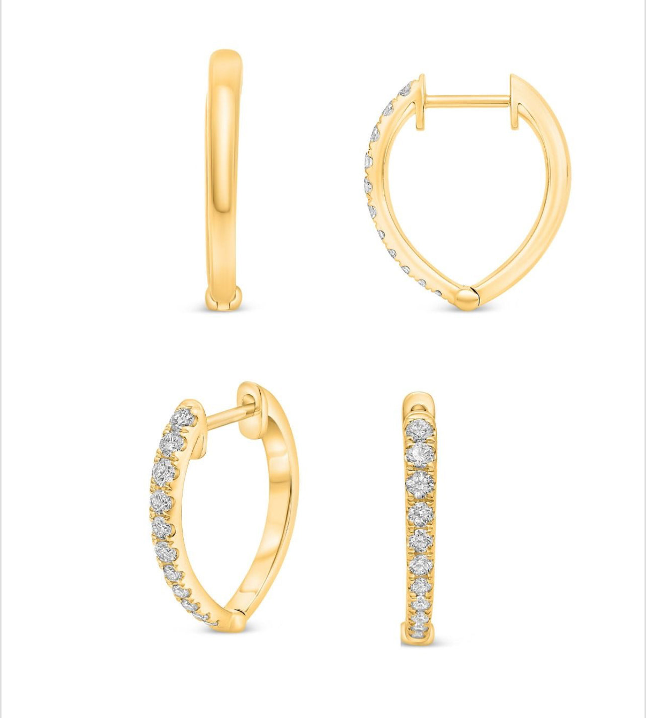 14K Yellow or White Gold Diamond Pointed Hoop Earring