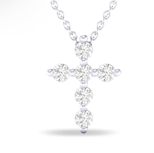 14K White Gold Floating Diamond Cross Necklace