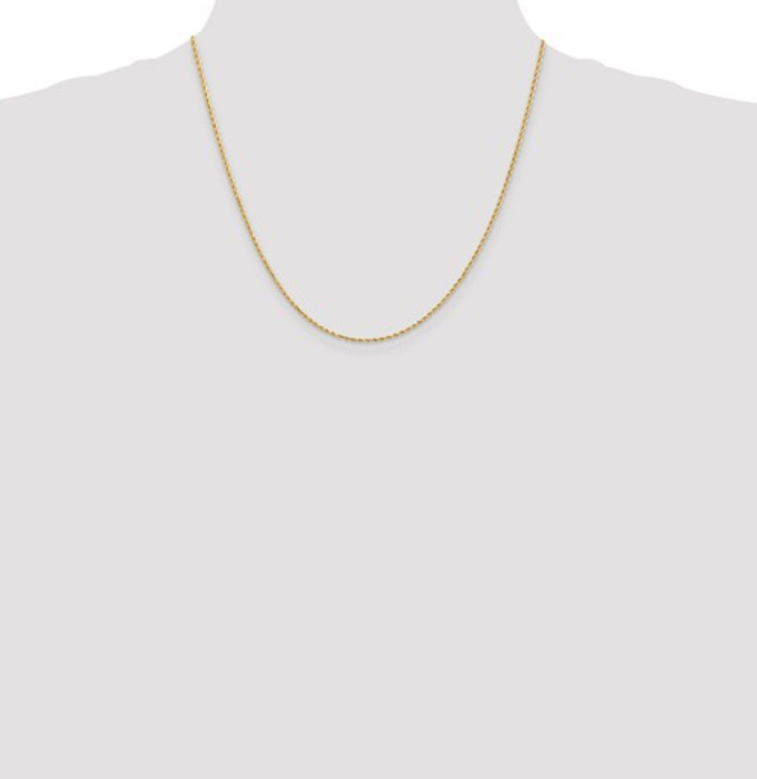 14K Yellow Gold 1.30MM Rope Chain with Lobster Clasp