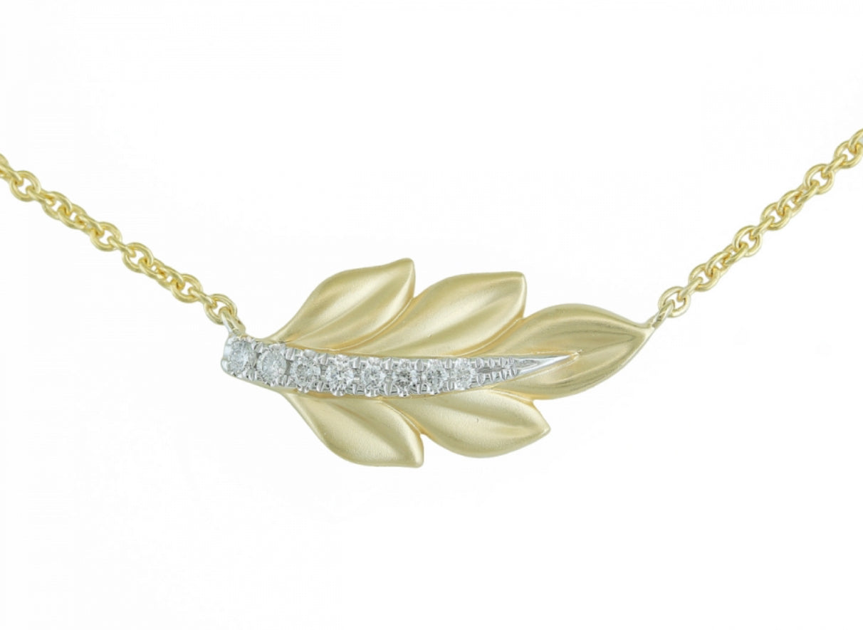 14K White Gold Diamond Leaf Necklace