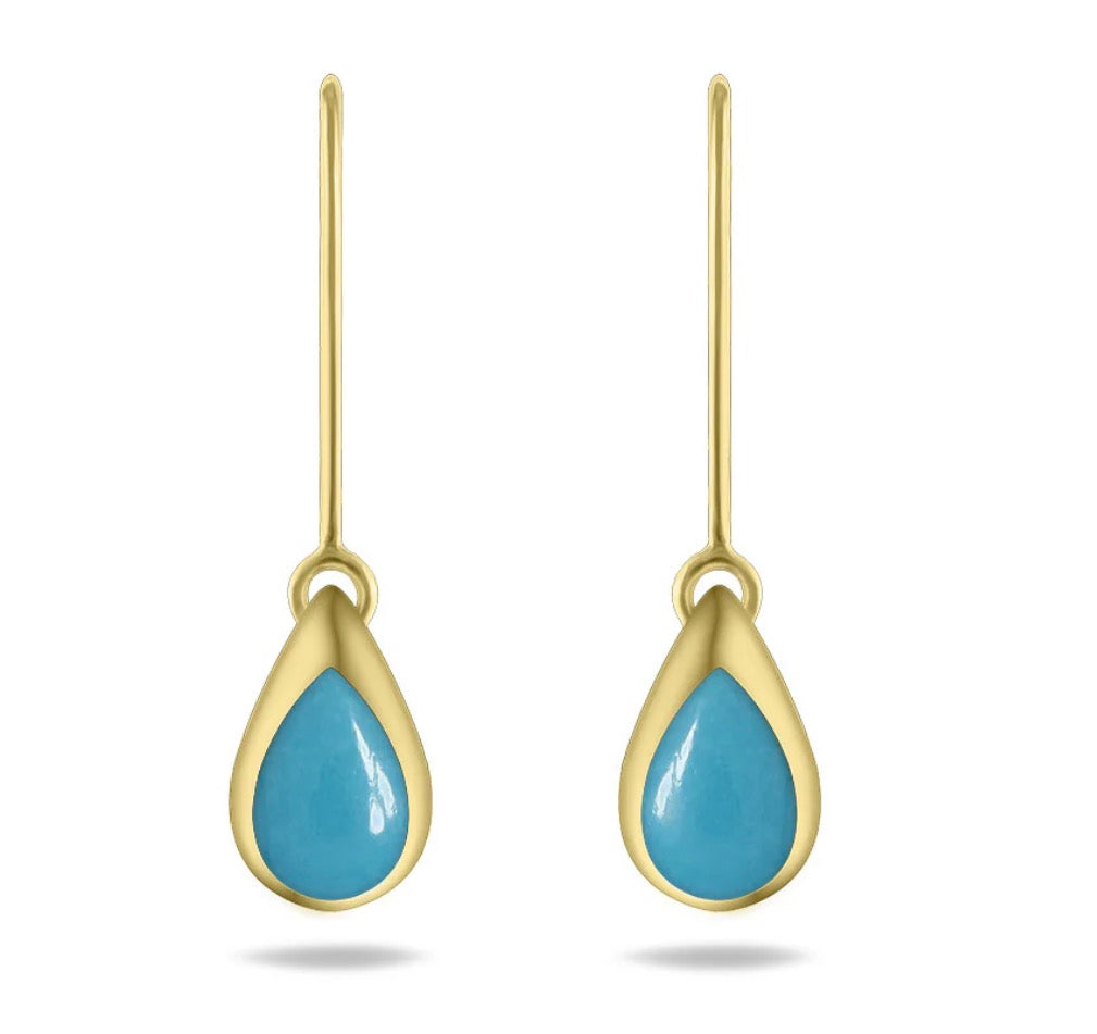 14K Yellow Gold KABANA Leaver Back Teardrop Sleeping Beauty Turquoise