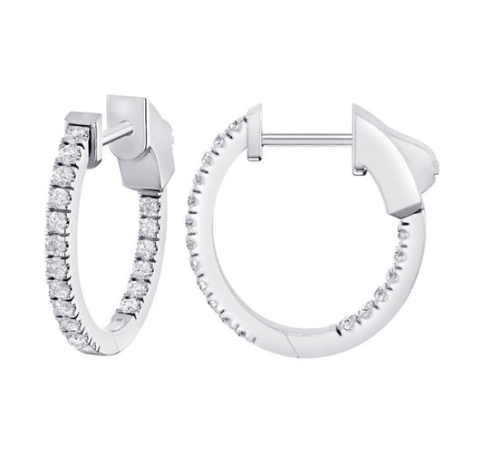 14K White or Yellow Gold Classic Oval Inside-Out Diamond Hoops