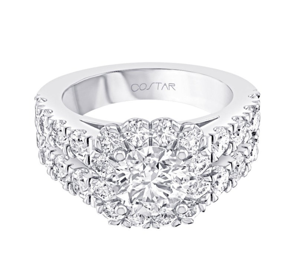 14K White Gold Split Shank Halo Engagement Ring Setting
