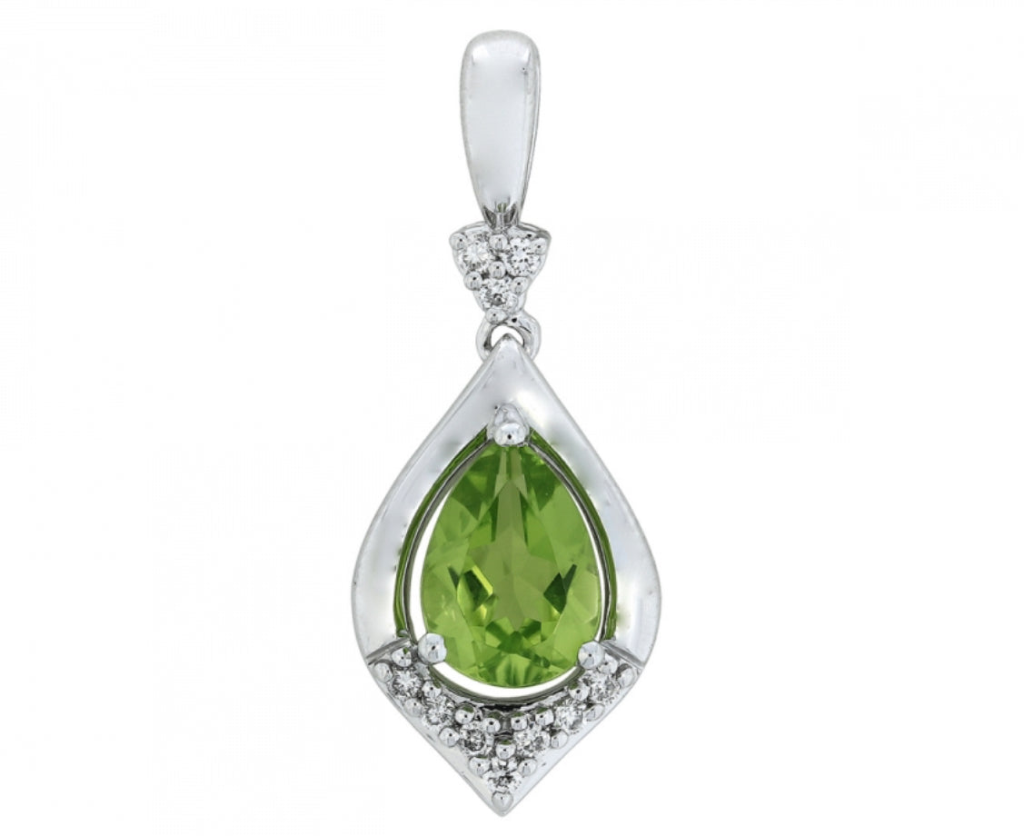 14K Yellow Gold Peridot and Diamond Pear-Shaped Pendant