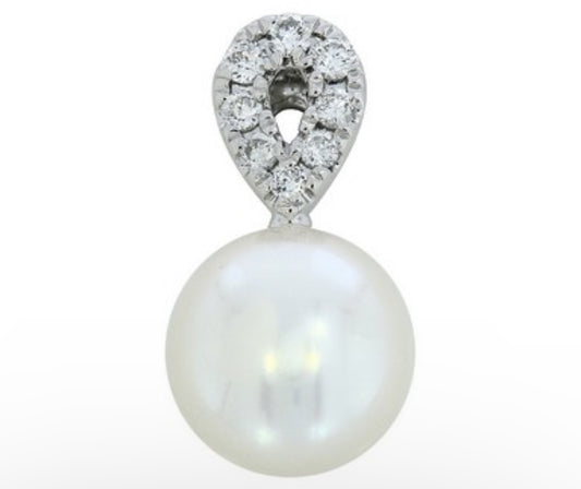 14K White Gold Pearl and Diamond Accented Pendant