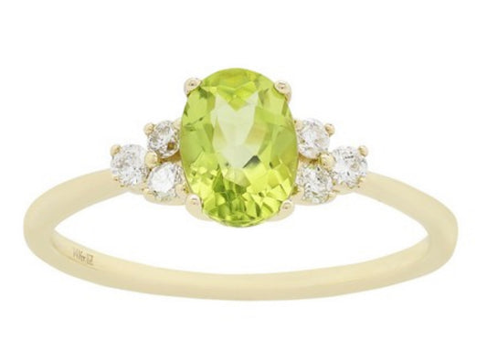 14K Yellow Gold Oval Peridot and Diamond Accented Ring