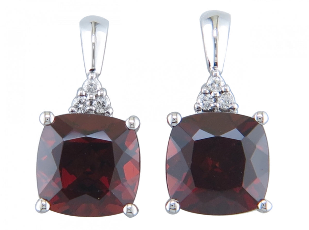 14K White Gold Garnet and Diamond Accented Drop Stud Earrings