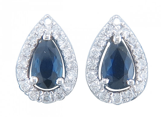 14K Pear-Shaped Sapphire and Diamond Halo Stud Earrings