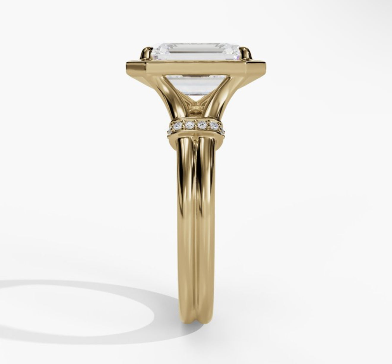 14K Yellow Gold Split Shank Bezel Set Emerald-Cut LAB Grown Diamond Engagement Ring